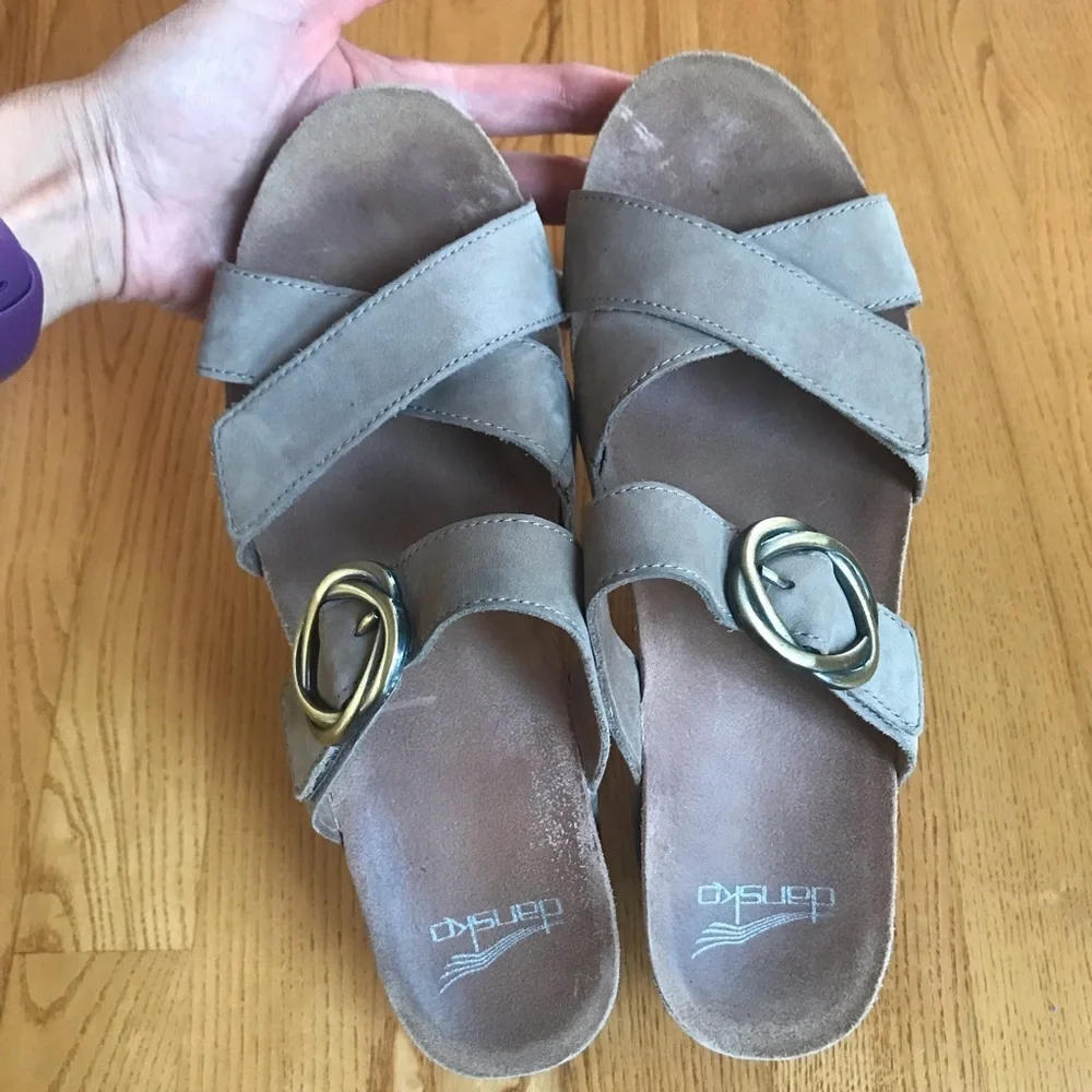 DANSKO WOMENS SUSIE WEDGE SANDAL TAUPE MILLED NUBUCK cork womens size 39 8.5 9